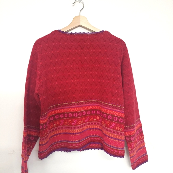 Vintage MFA Boston Christmas Knit SweaterCrochet Button CoversEmbroidered Border - Picture 8 of 11